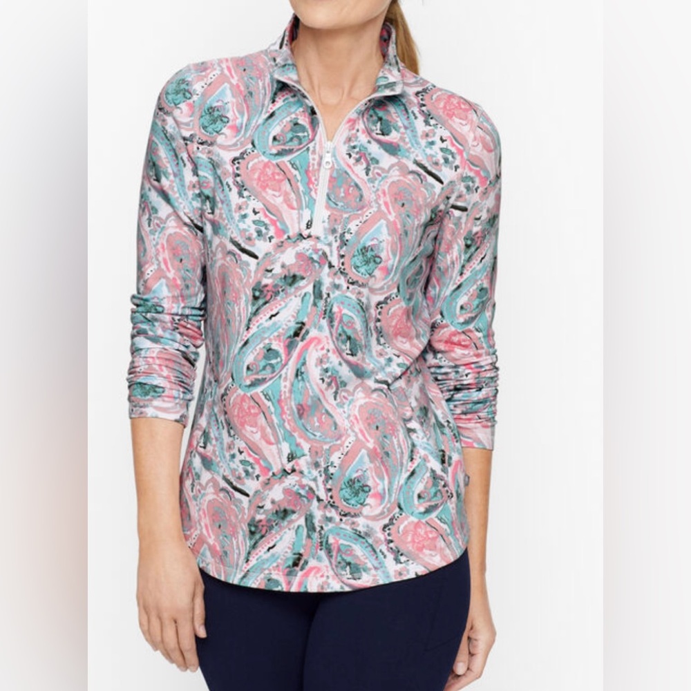 T by Talbots Watercolor Paisley 1/2 Zip Mockneck Pullover Womens Size Large